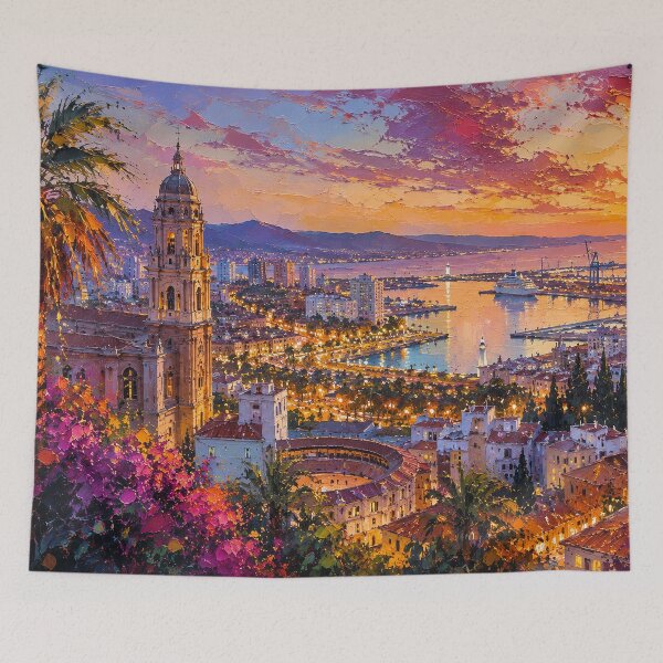 Item preview, A painting of Malaga by night, Spain – A Beautiful city in Europe. designed and sold by GalleryKauffeld.