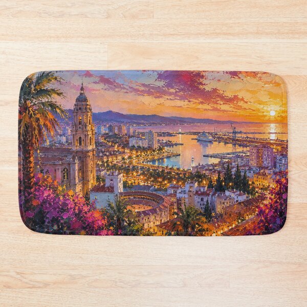 Item preview, A painting of Malaga by night, Spain – A Beautiful city in Europe. designed and sold by GalleryKauffeld.