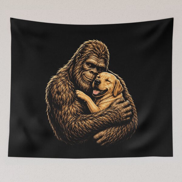 Item preview, Bigfoot hugging a happy Labrador design designed and sold by rafaeltto.