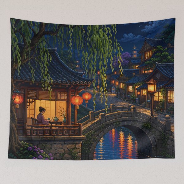 Item preview, Pixel Art Cityscape: Canal Side Twilight designed and sold by bapupa.