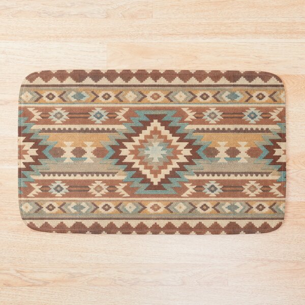 Item preview, Earthy brown & turquoise Southwestern kilim rug pattern designed and sold by Anne Londez Studio.