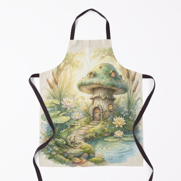 Item preview, Frog Pond Mushroom House Watercolor Cottagecore Art designed and sold by CalmCapy Co.