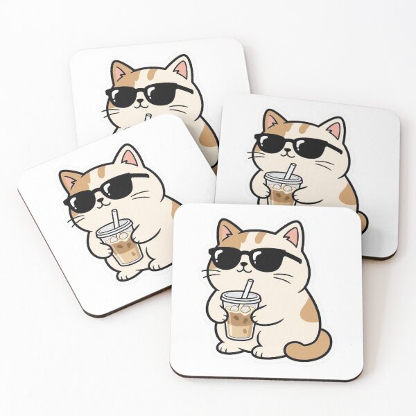 Item preview, Cute Cat Drinking Iced Coffee Sunglasses designed and sold by BobaCatDesign.