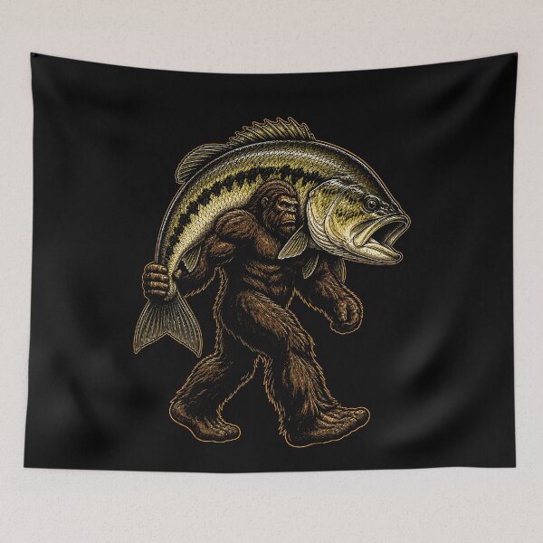 Item preview, Bigfoot carrying a giant bass fish design designed and sold by rafaeltto.