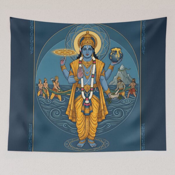 Item preview, Dhanvantari God of Ayurveda Traditional Hindu Art designed and sold by hutofdesigns.