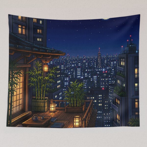 Item preview, Pixel Art Cityscape: Rooftop Garden Peace designed and sold by bapupa.