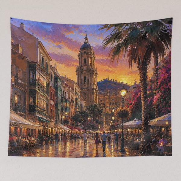 Item preview, Malaga by night painting, Spain – A Beautiful city in Europe. designed and sold by GalleryKauffeld.