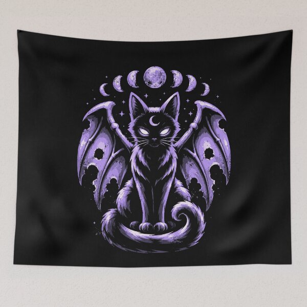 Item preview, Mystical cat with wings and moon phases design halloween designed and sold by rafaeltto.