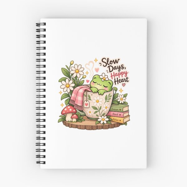Item preview, Slow Days, Happy Heart – Cozy Frog & Floral Illustration designed and sold by Ishratparween11.
