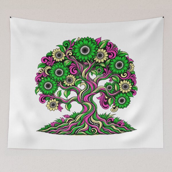 Item preview, Emerald Floral Tree of Life – Vibrant Pink and Green Botanical Art designed and sold by Awarrie.