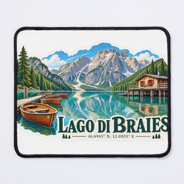 Item preview, Lago di Braies – Dolomites Alpine Lake & Rowboat Travel Art designed and sold by ChicClicker.