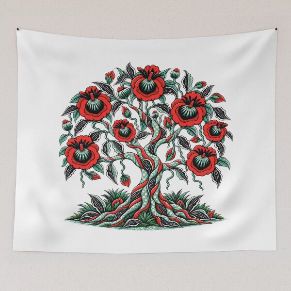 Item preview, Scarlet Floral Tree of Life – Red, Black & Mint Botanical Art designed and sold by Awarrie.