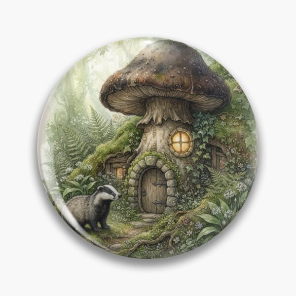 Item preview, Badger Mossy Mushroom House Woodland Cottagecore Art designed and sold by CalmCapy Co.