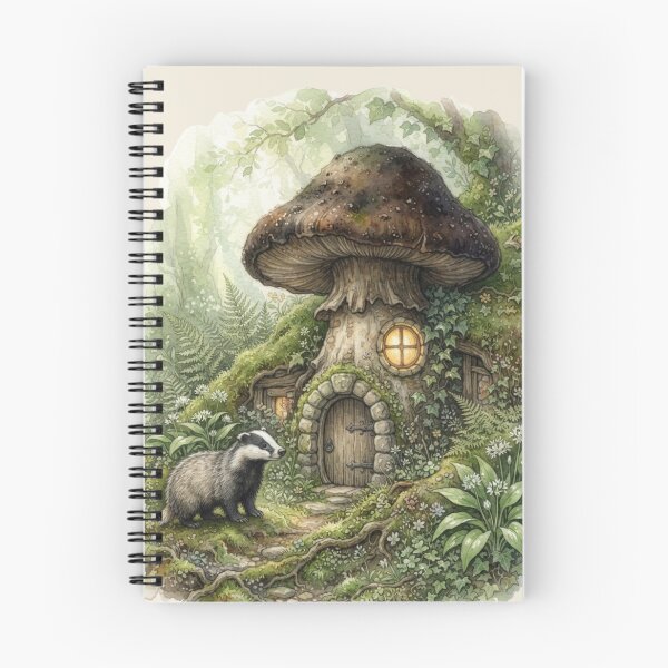 Item preview, Badger Mossy Mushroom House Woodland Cottagecore Art designed and sold by CalmCapy Co.
