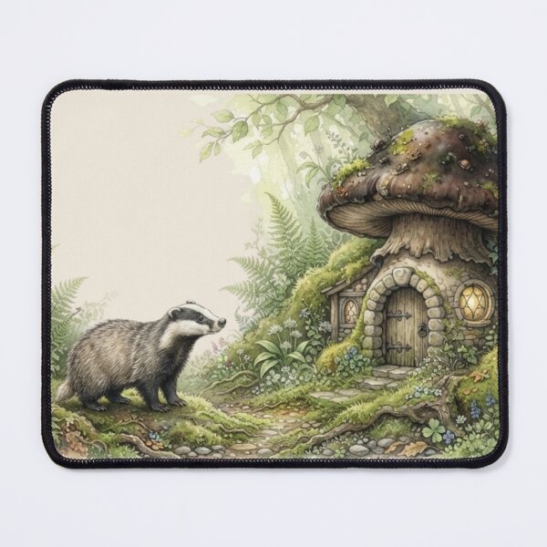Item preview, Badger Mossy Mushroom House Woodland Cottagecore Art designed and sold by CalmCapy Co.