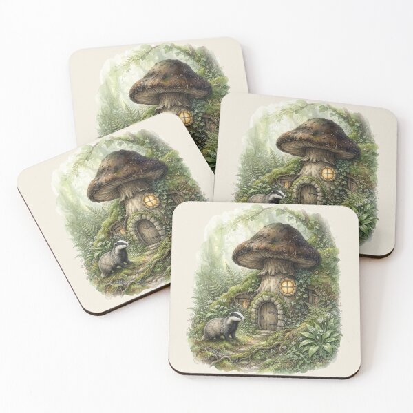 Item preview, Badger Mossy Mushroom House Woodland Cottagecore Art designed and sold by CalmCapy Co.