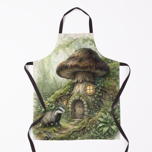 Item preview, Badger Mossy Mushroom House Woodland Cottagecore Art designed and sold by CalmCapy Co.