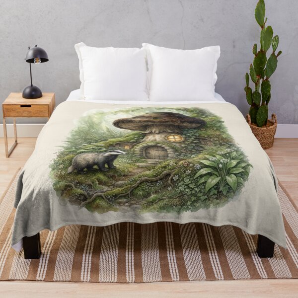 Item preview, Badger Mossy Mushroom House Woodland Cottagecore Art designed and sold by CalmCapy Co.