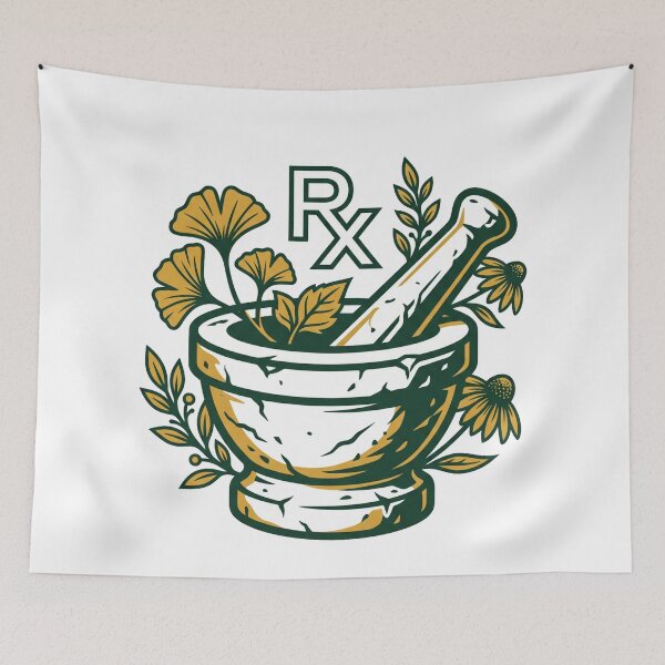 Item preview, Herbal Mortar and Pestle RX Pharmacy Botanical Apothecary Aesthetic designed and sold by mood-draftsman.