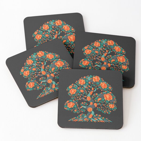 Item preview, Tropical Orange Rose Tree of Life – Exotic Floral Botanical Art designed and sold by Awarrie.