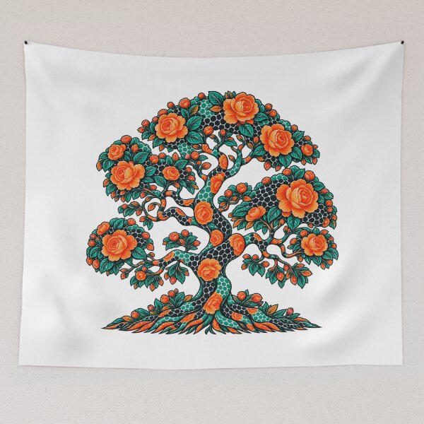 Item preview, Tropical Orange Rose Tree of Life – Exotic Floral Botanical Art designed and sold by Awarrie.