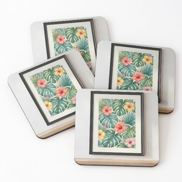 Item preview, Vibrant tropical monstera and fan Palm leaf illustration art. designed and sold by Umar design studio.
