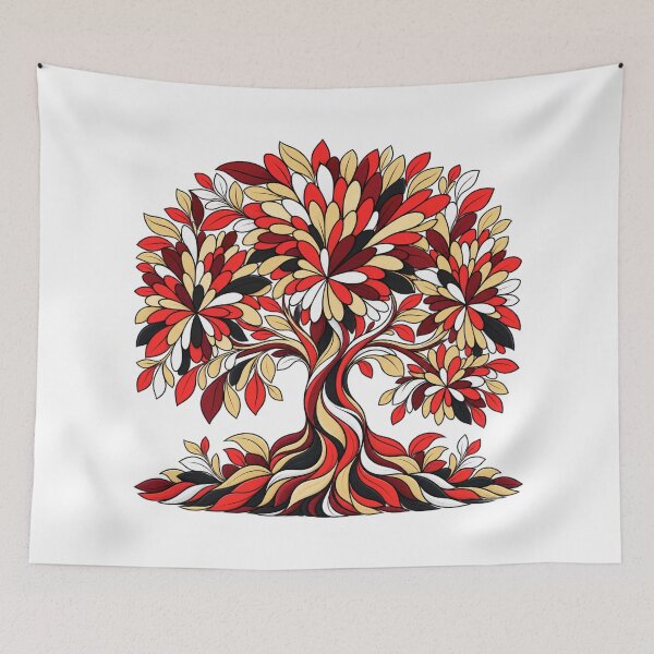 Item preview, Red and Gold Floral Tree of Life – Bold Botanical Art designed and sold by Awarrie.