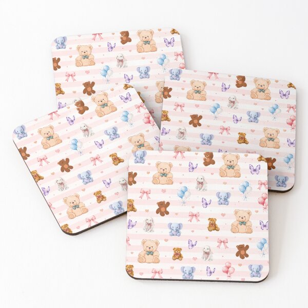 Item preview, Sweet Teddy Bear, Elephant & Bunny Pink Striped Pattern designed and sold by AMPEXA.