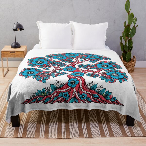 Item preview, Turquoise Blue Floral Tree of Life – Vibrant Botanical Art designed and sold by Awarrie.