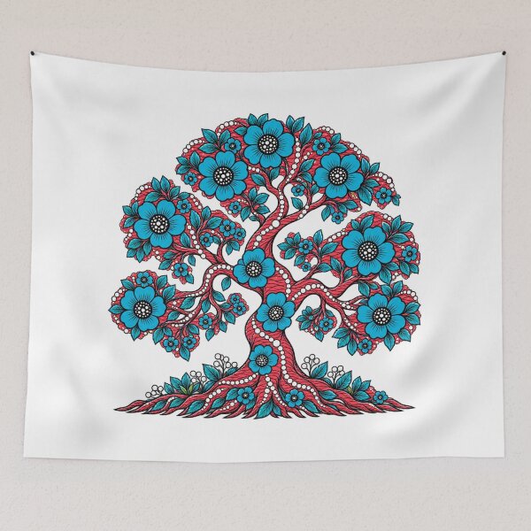 Item preview, Turquoise Blue Floral Tree of Life – Vibrant Botanical Art designed and sold by Awarrie.