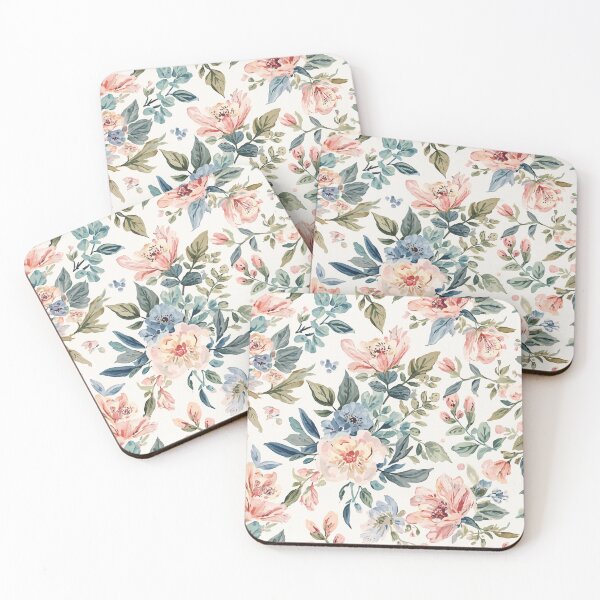 Item preview, Romantic Blush Pink and Blue Watercolour Floral Pattern designed and sold by My Gluten Free Life UK.