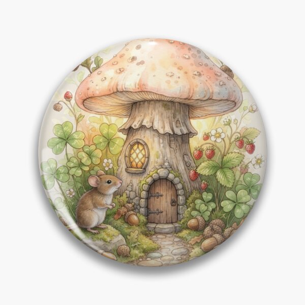 Item preview, Mouse Strawberry Mushroom House Miniature Cottagecore Art designed and sold by CalmCapy Co.