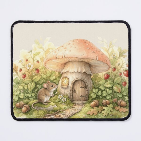 Item preview, Mouse Strawberry Mushroom House Miniature Cottagecore Art designed and sold by CalmCapy Co.