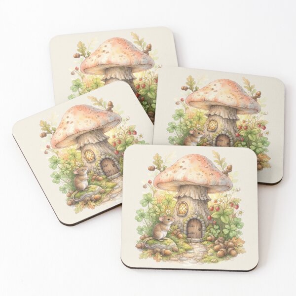 Item preview, Mouse Strawberry Mushroom House Miniature Cottagecore Art designed and sold by CalmCapy Co.