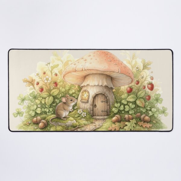 Item preview, Mouse Strawberry Mushroom House Miniature Cottagecore Art designed and sold by CalmCapy Co.