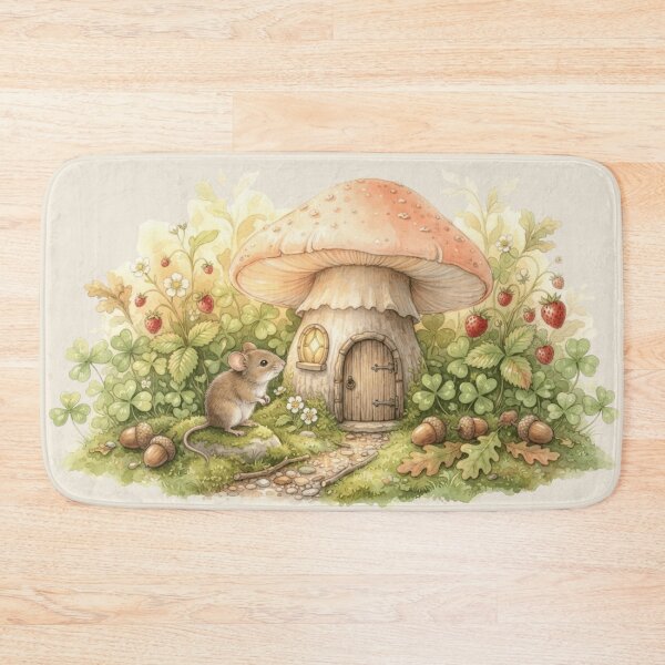 Item preview, Mouse Strawberry Mushroom House Miniature Cottagecore Art designed and sold by CalmCapy Co.