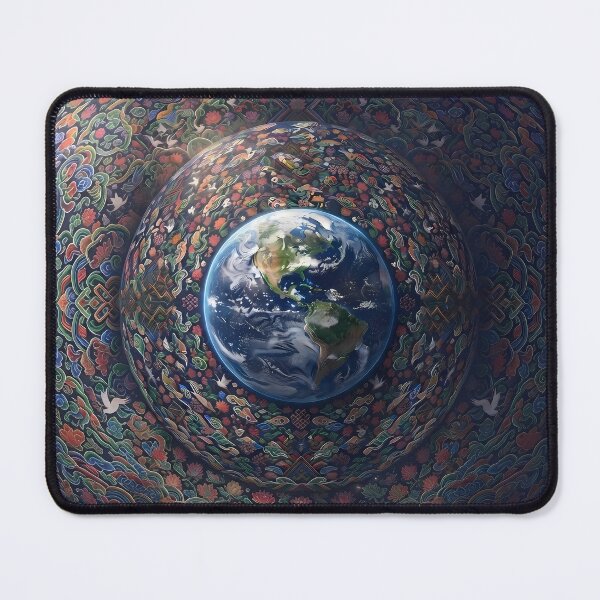 Item preview, Cosmic Dancheong Infinity: Planet Earth Surrounded by Flat Korean Traditional Cloud and Floral Pattern Space Art Print, Poster & Tapestry designed and sold by SOOstudio73.