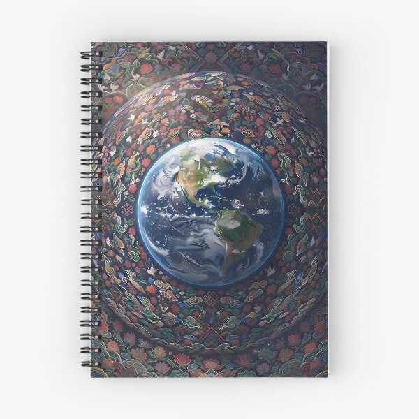 Item preview, Cosmic Dancheong Infinity: Planet Earth Surrounded by Flat Korean Traditional Cloud and Floral Pattern Space Art Print, Poster & Tapestry designed and sold by SOOstudio73.