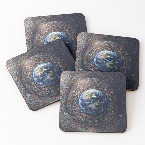 Item preview, Cosmic Dancheong Infinity: Planet Earth Surrounded by Flat Korean Traditional Cloud and Floral Pattern Space Art Print, Poster & Tapestry designed and sold by SOOstudio73.
