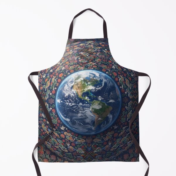 Item preview, Cosmic Dancheong Infinity: Planet Earth Surrounded by Flat Korean Traditional Cloud and Floral Pattern Space Art Print, Poster & Tapestry designed and sold by SOOstudio73.