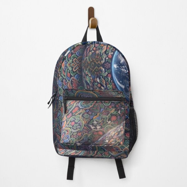 Item preview, Cosmic Dancheong Infinity: Planet Earth Surrounded by Flat Korean Traditional Cloud and Floral Pattern Space Art Print, Poster & Tapestry designed and sold by SOOstudio73.