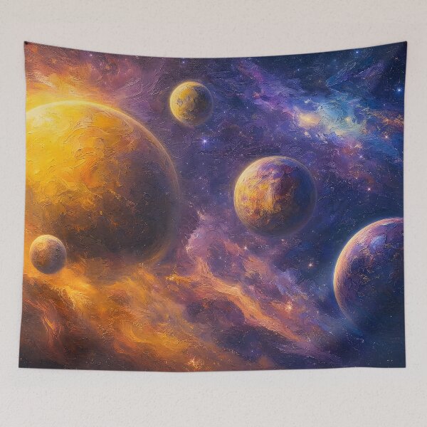 Item preview, Glowing Planets Dreamy Cosmic Oil Painting designed and sold by ArtAmbience.