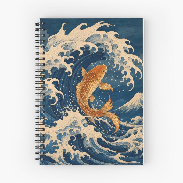 Item preview, Golden Koi Fish and Great Wave - Japanese Woodblock Mount Fuji Art designed and sold by Knacky Print.