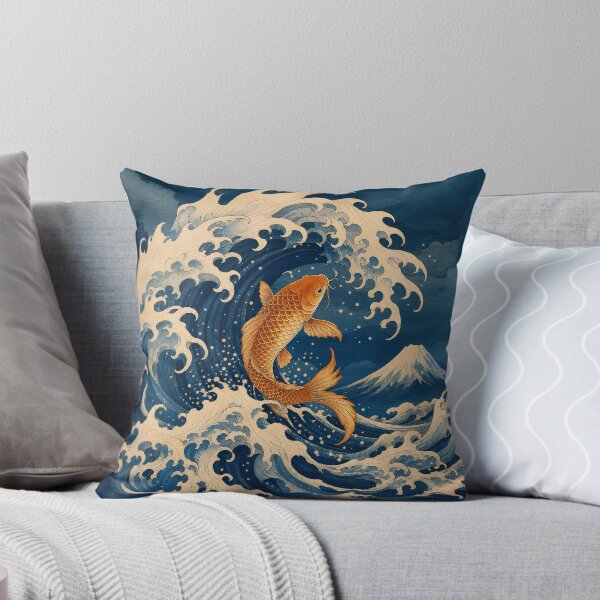 Item preview, Golden Koi Fish and Great Wave - Japanese Woodblock Mount Fuji Art designed and sold by Knacky Print.