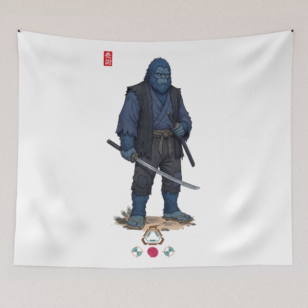 Item preview, Blue Samurai Ape Warrior in Detailed Armor with Tachi Sword designed and sold by Whimsy Trail Co.