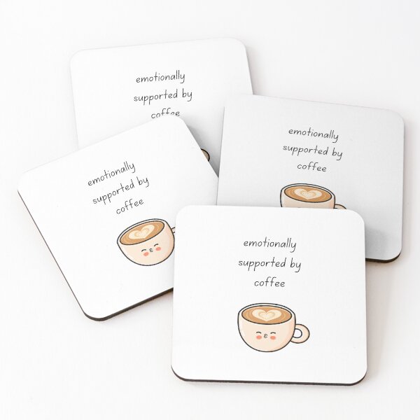 Item preview, Emotionally Supported by Coffee Cute Kawaii Latte Lover Quote designed and sold by My Gluten Free Life UK.