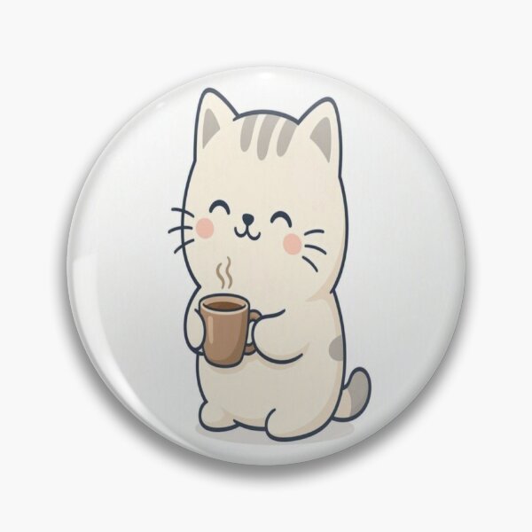 Item preview, Cute Cat Drinking Coffee - Adorable Kawaii Illustration designed and sold by Breezes-of-Ida.