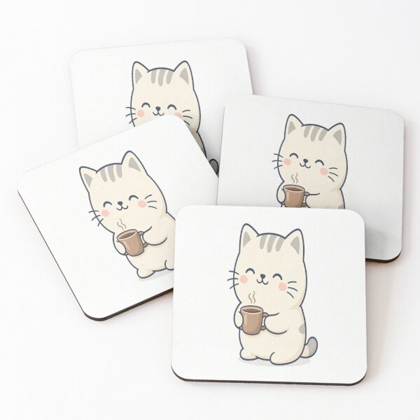 Item preview, Cute Cat Drinking Coffee - Adorable Kawaii Illustration designed and sold by Breezes-of-Ida.