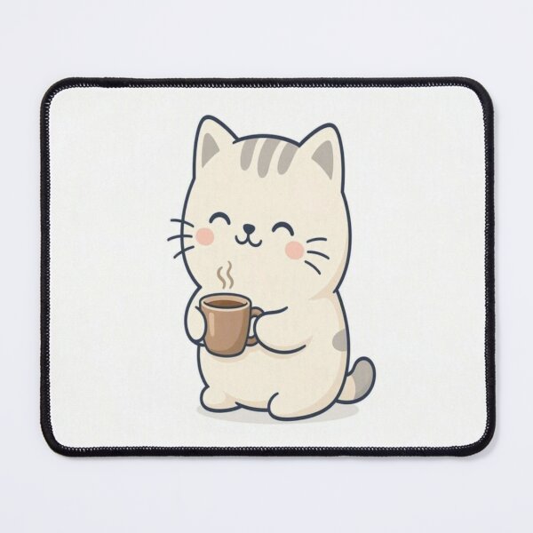 Item preview, Cute Cat Drinking Coffee - Adorable Kawaii Illustration designed and sold by Breezes-of-Ida.