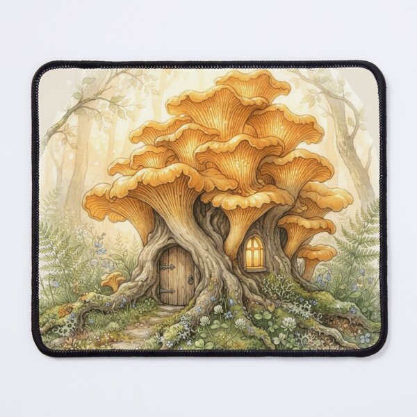 Item preview, Golden Chanterelle Fairy House Watercolor Cottagecore Art designed and sold by CalmCapy Co.